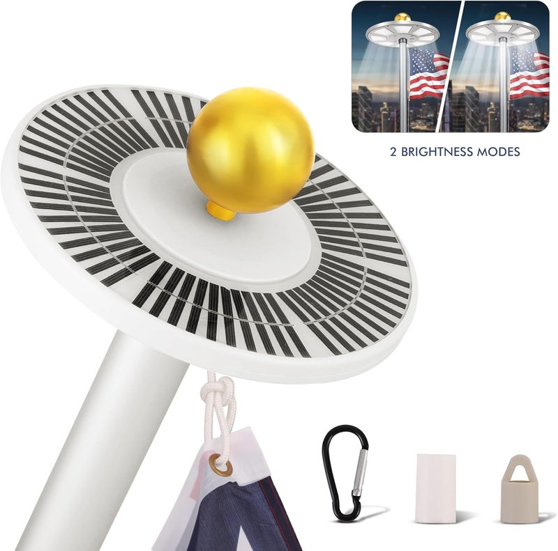 PPQ Premium Ivory Flag Light - Solar Powered, 136 LED, 10000h Lifespan for 15-25 Ft Poles, Waterproof, Auto On/Off Dusk to Dawn - Image 2